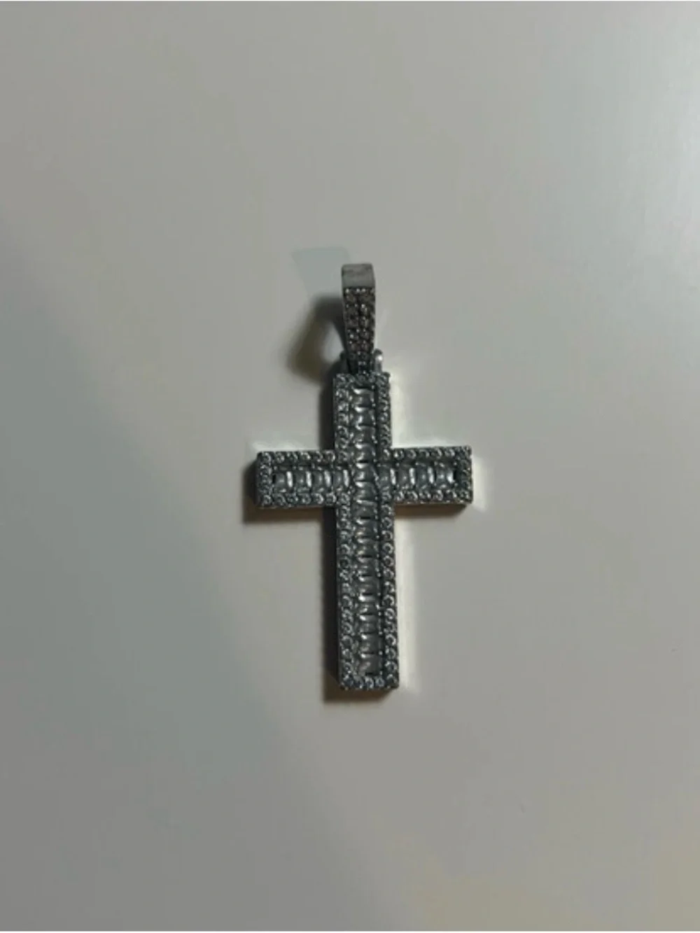 Silver Crystal Cross Pendant Necklace -